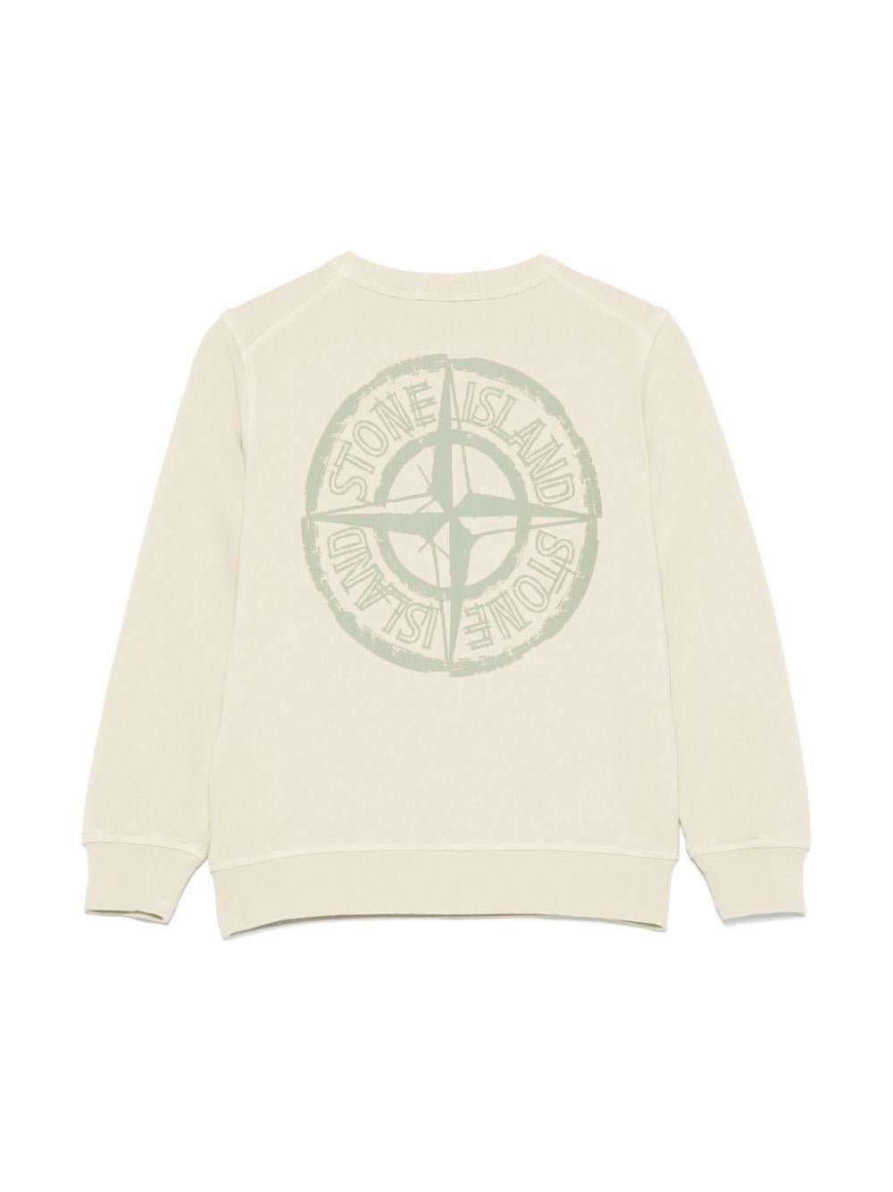 Felpa per bambino Stone Island Junior beige girocollo con stampa con logo - Rubino Kids