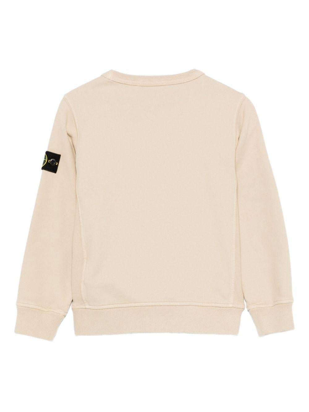 Felpa per bambino Stone Island Junior beige girocollo con toppa con logo - Rubino Kids