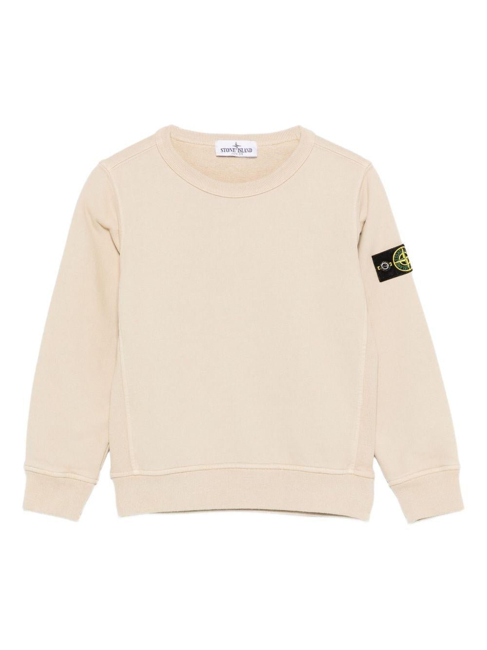 Felpa per bambino Stone Island Junior beige girocollo con toppa con logo - Rubino Kids