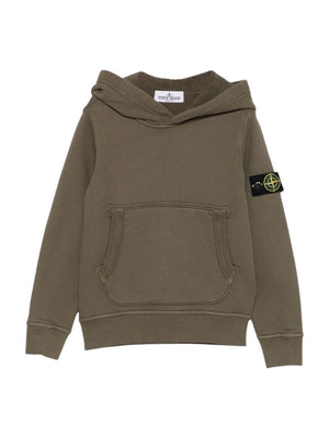 Felpa per bambino Stone Island Junior verde con cappuccio e toppa con logo