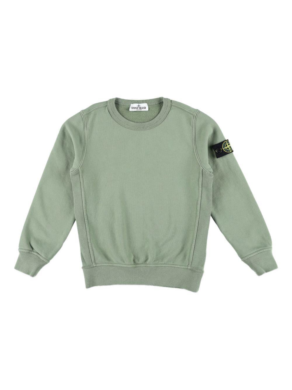 Felpa per bambino Stone Island Junior verde girocollo con applicazione - Rubino Kids