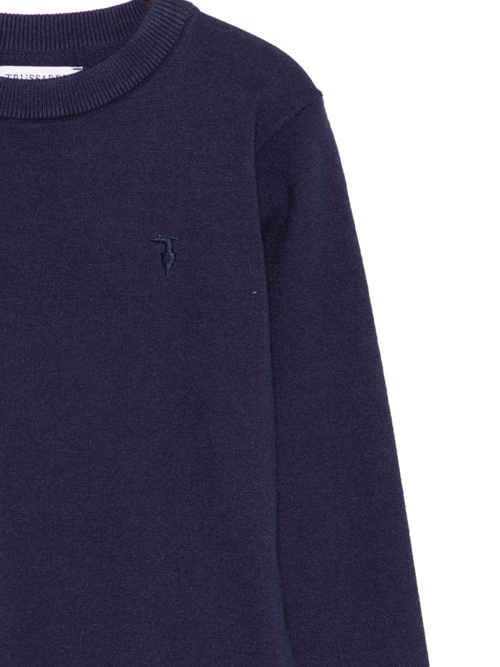 Felpa per bambino TRUSSARDI JUNIOR blu girocollo con logo ricamato - Rubino Kids