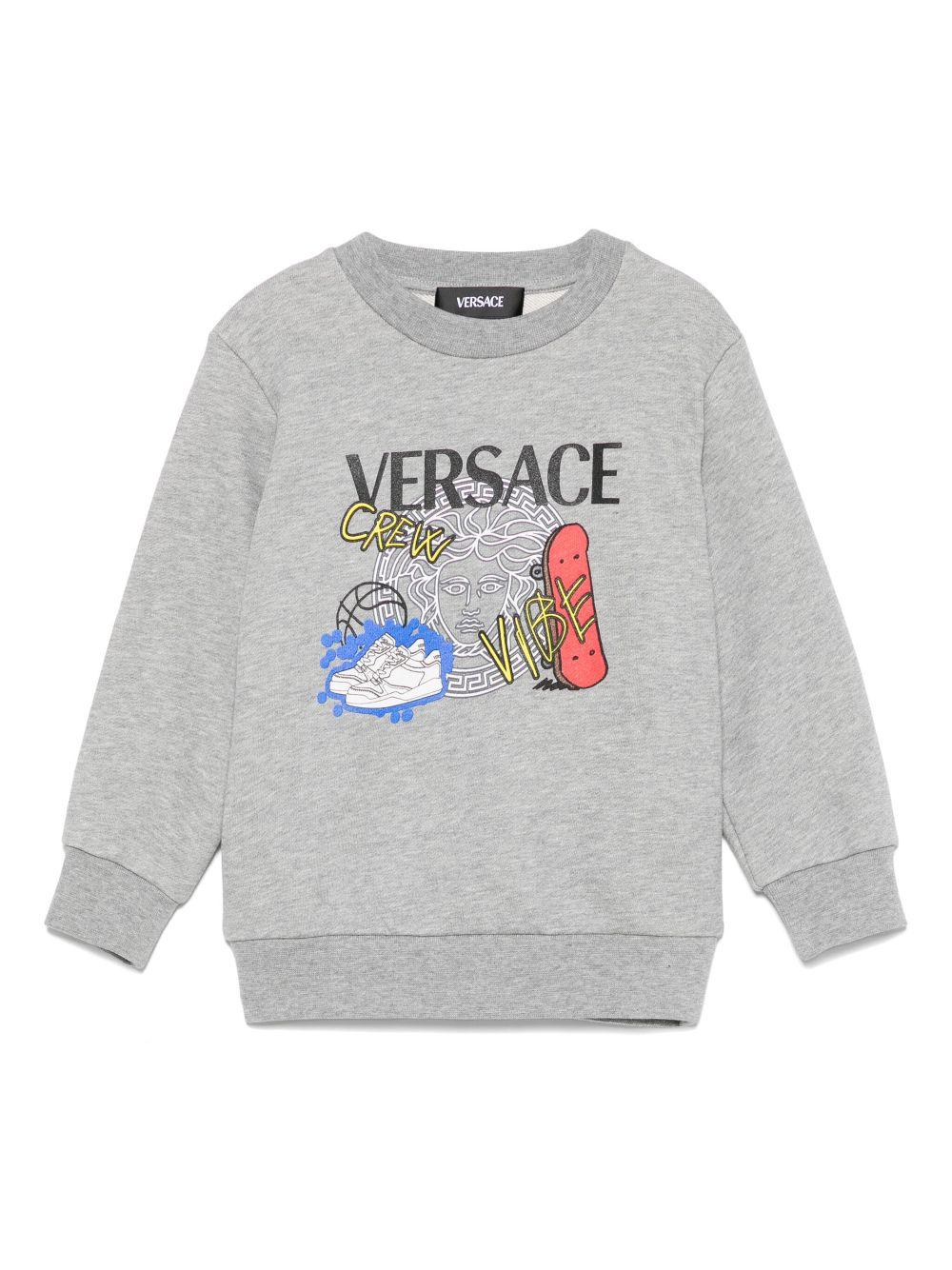 Felpa per bambino Versace Kids grigio con stampa Medusa - Rubino Kids