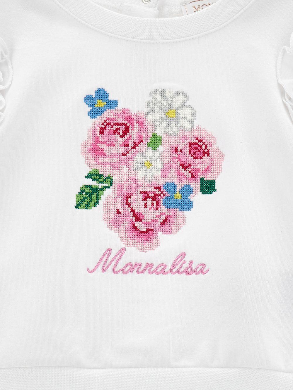Felpa per neonata Monnalisa bianca con ricamo floreale sul davanti - Rubino Kids
