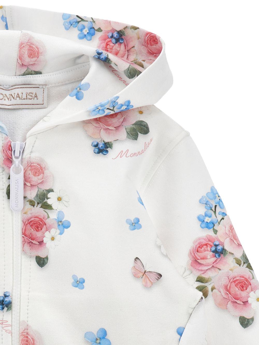 Felpa per neonata Monnalisa bianca con stampa a fiori all - over - Rubino Kids