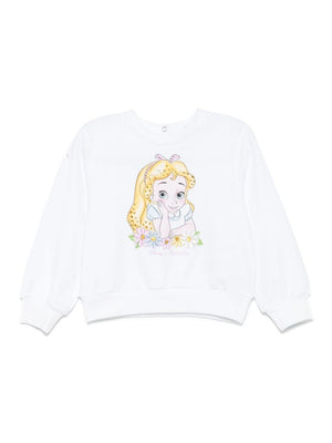 Monnalisa white baby girl sweatshirt with Alice x Disney print