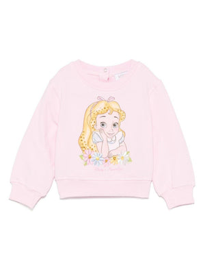 Pink Monnalisa baby girl sweatshirt with Alice x Disney print