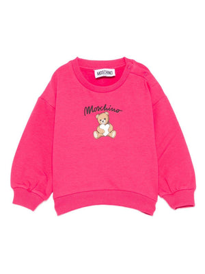 Felpa per neonata Moschino Kids fucsia con stampa orsetto