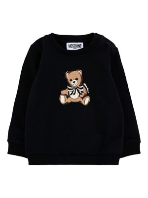 Felpa per neonata Moschino Kids nero con logo Teddy Bear e fiocco
