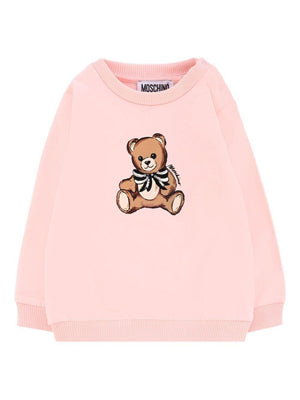 Felpa per neonata Moschino Kids rosa con logo Teddy Bear e fiocco