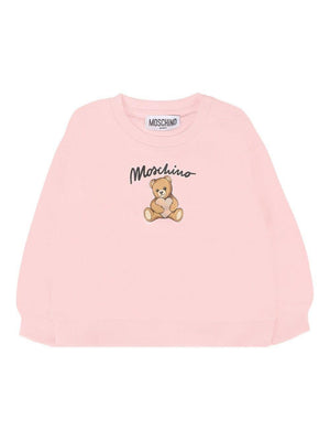 Felpa per neonata Moschino Kids rosa con logo Teddy Bear