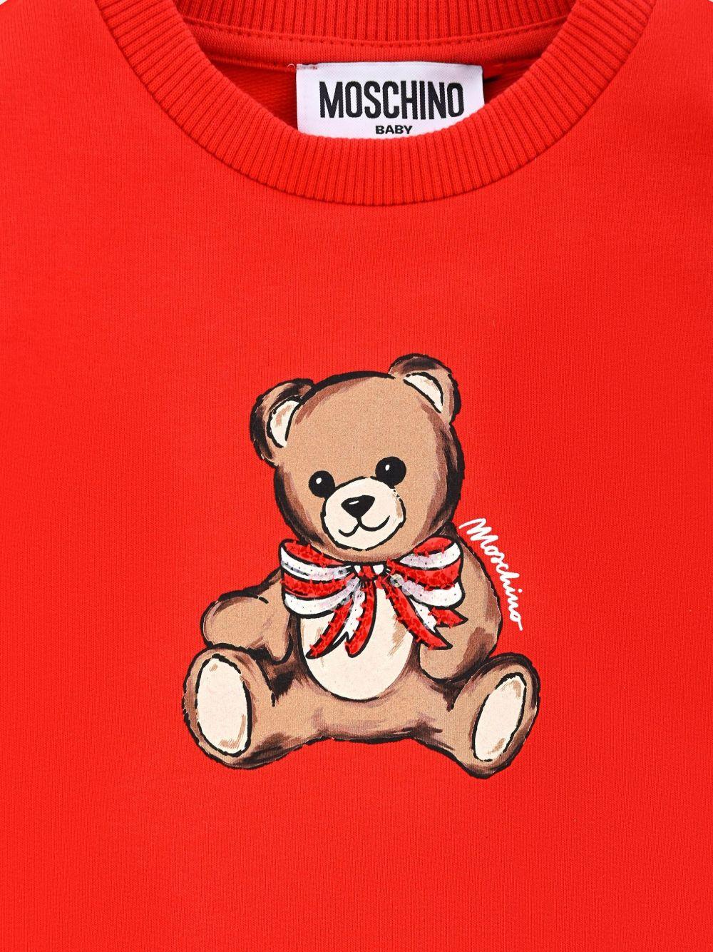 Felpa per neonata Moschino Kids rossa con stampa Teddy Bear - Rubino Kids