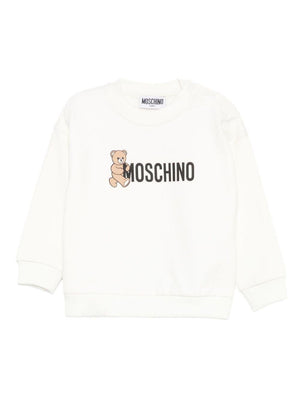 Moschino Kids white baby sweatshirt with distinctive Teddy motif