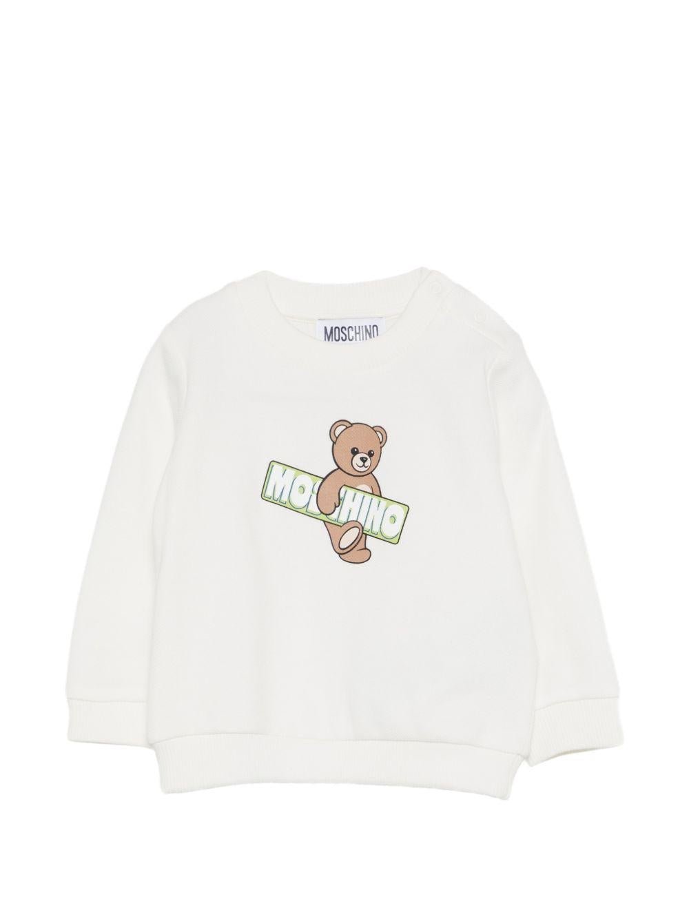 Felpa per neonati Moschino Kids bianca con stampa orsetto sul davanti - Rubino Kids