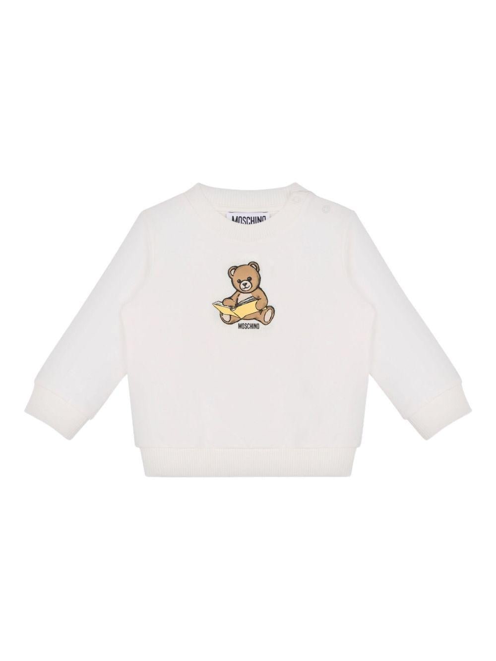 Felpa per neonati Moschino Kids bianca con stampa Teddy Bear - Rubino Kids