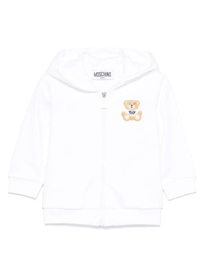 Moschino Kids white baby hoodie with teddy bear motif