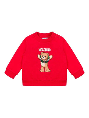 Felpa per neonati Moschino Kids rossa con stampa Teddy Bear