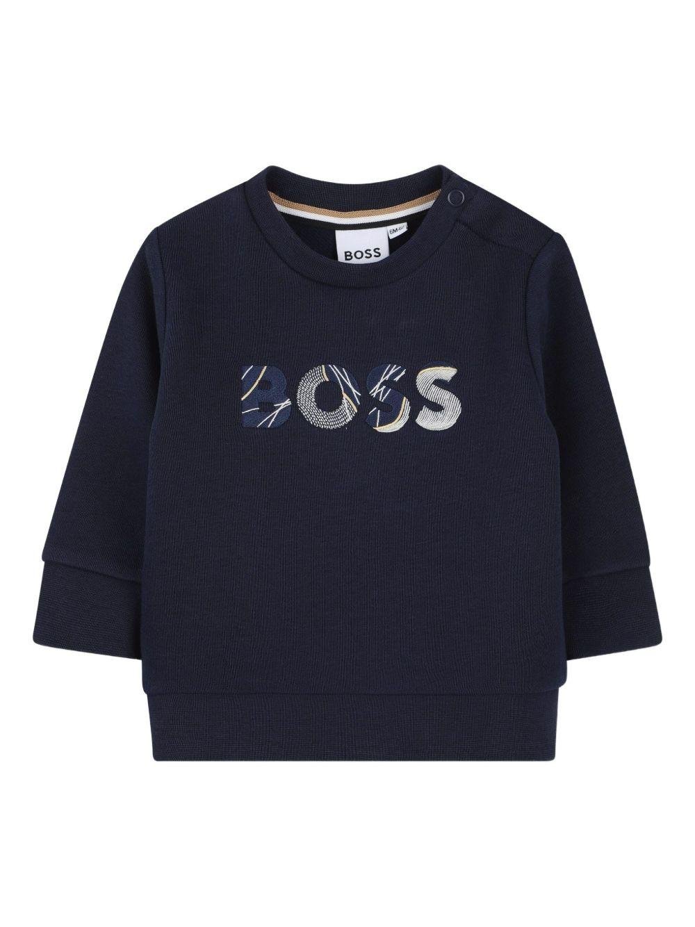 Felpa per neonato Boss Kidswear blu con applicazione logo - Rubino Kids