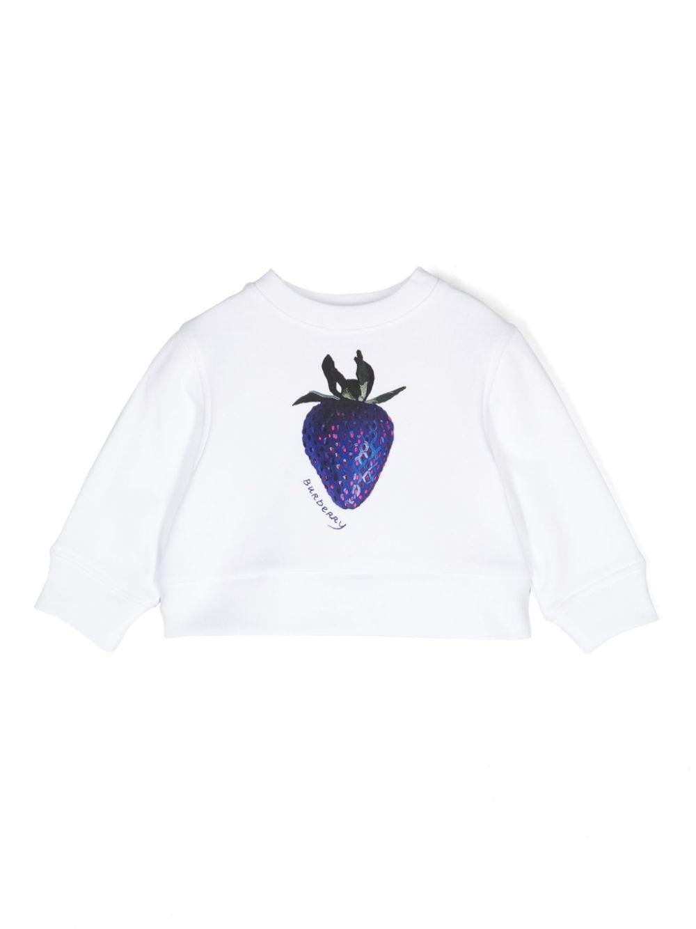 Felpa per neonato Burberry Kids bianco con stampa fragola - Rubino Kids