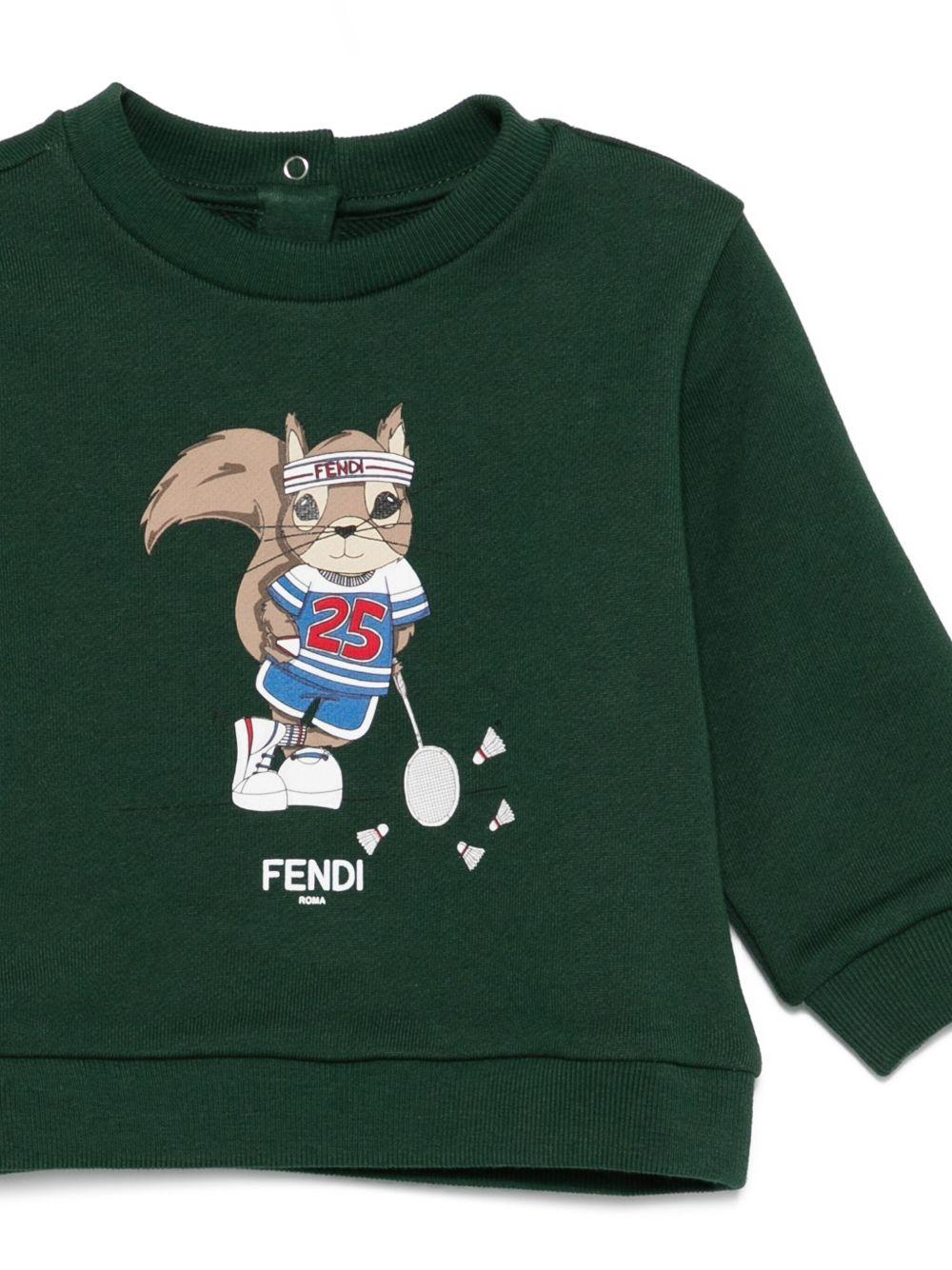 Felpa per neonato Fendi Kids verde con grafica con scoiattoli - Rubino Kids