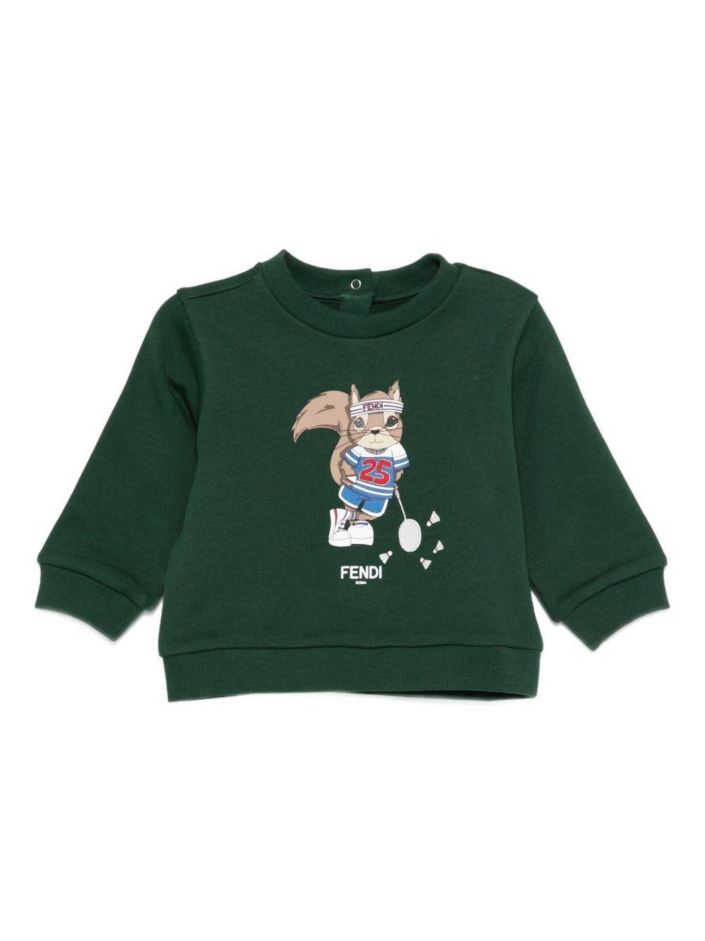 Felpa per neonato Fendi Kids verde con grafica con scoiattoli - Rubino Kids