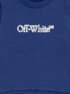 Felpa per neonato Off - White Kids blu con logo stampato e striscie diagonali sulle maniche - Rubino Kids