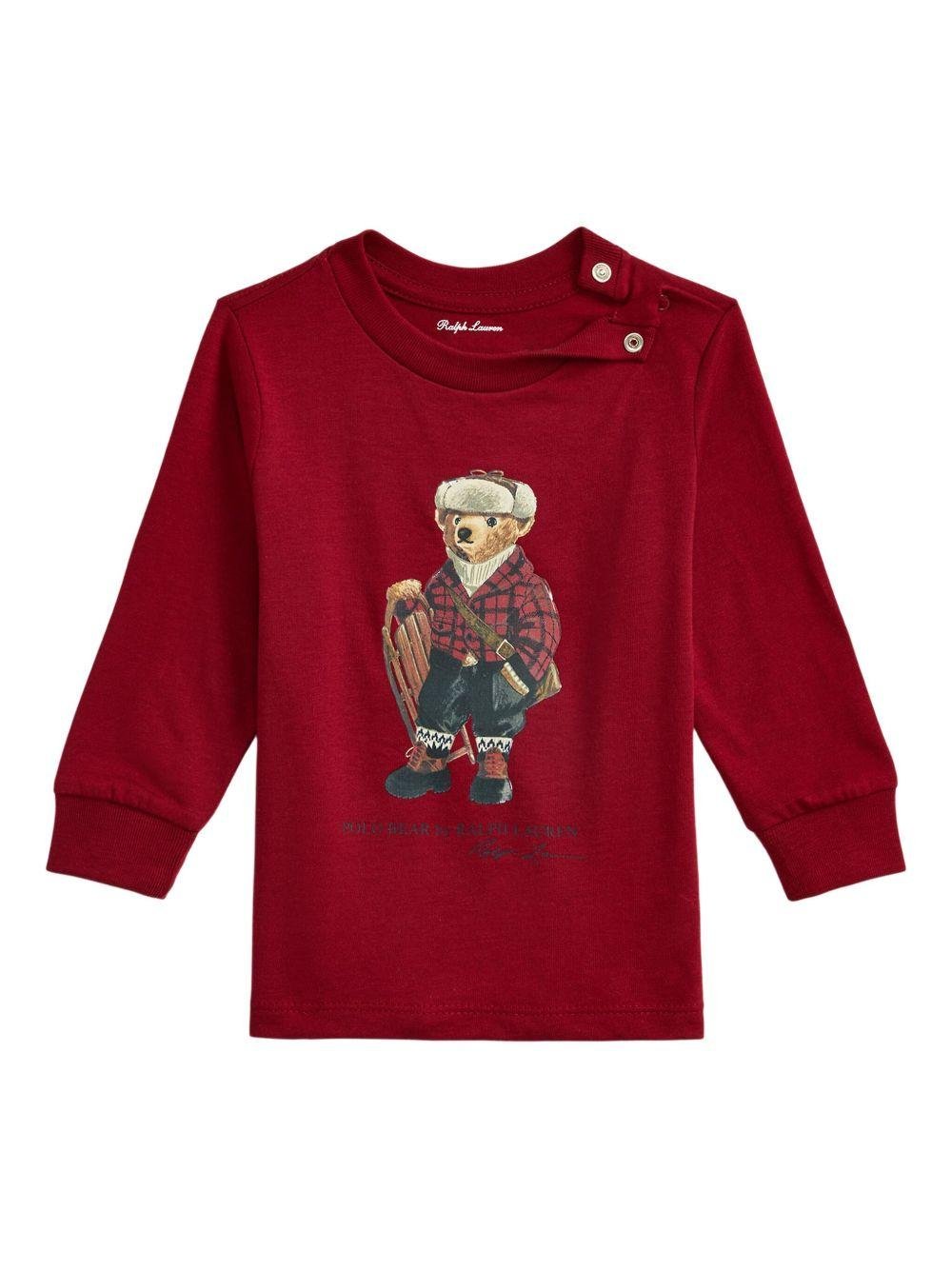 Felpa per neonato Polo Ralph Lauren Kids rossa con stampa Polo Bear - Rubino Kids