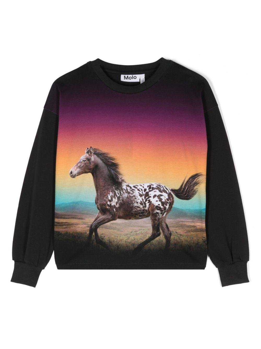 Felpa Reniza con stampa per bambina Molo nero con stampa con cavallo - Rubino Kids