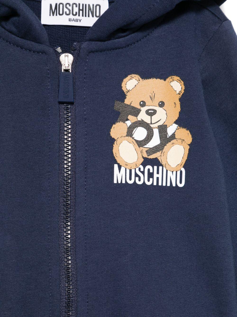 Felpa Teddy Bear con cappuccio per neonato Moschino Kids blu con due tasche laterali - Rubino Kids