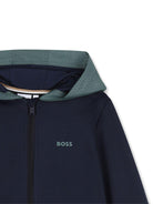 Felpe da bambino Boss Kids blu scuro con cappuccio e zip - Rubino Kids