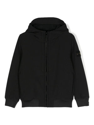 Stone Island Junior black hooded jacket for boys with embossed finish