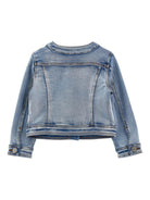 Giacca per bambina Monnalisa in denim con ricamo a fiori - Rubino Kids