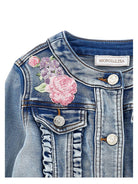 Giacca per bambina Monnalisa in denim con ricamo a fiori - Rubino Kids