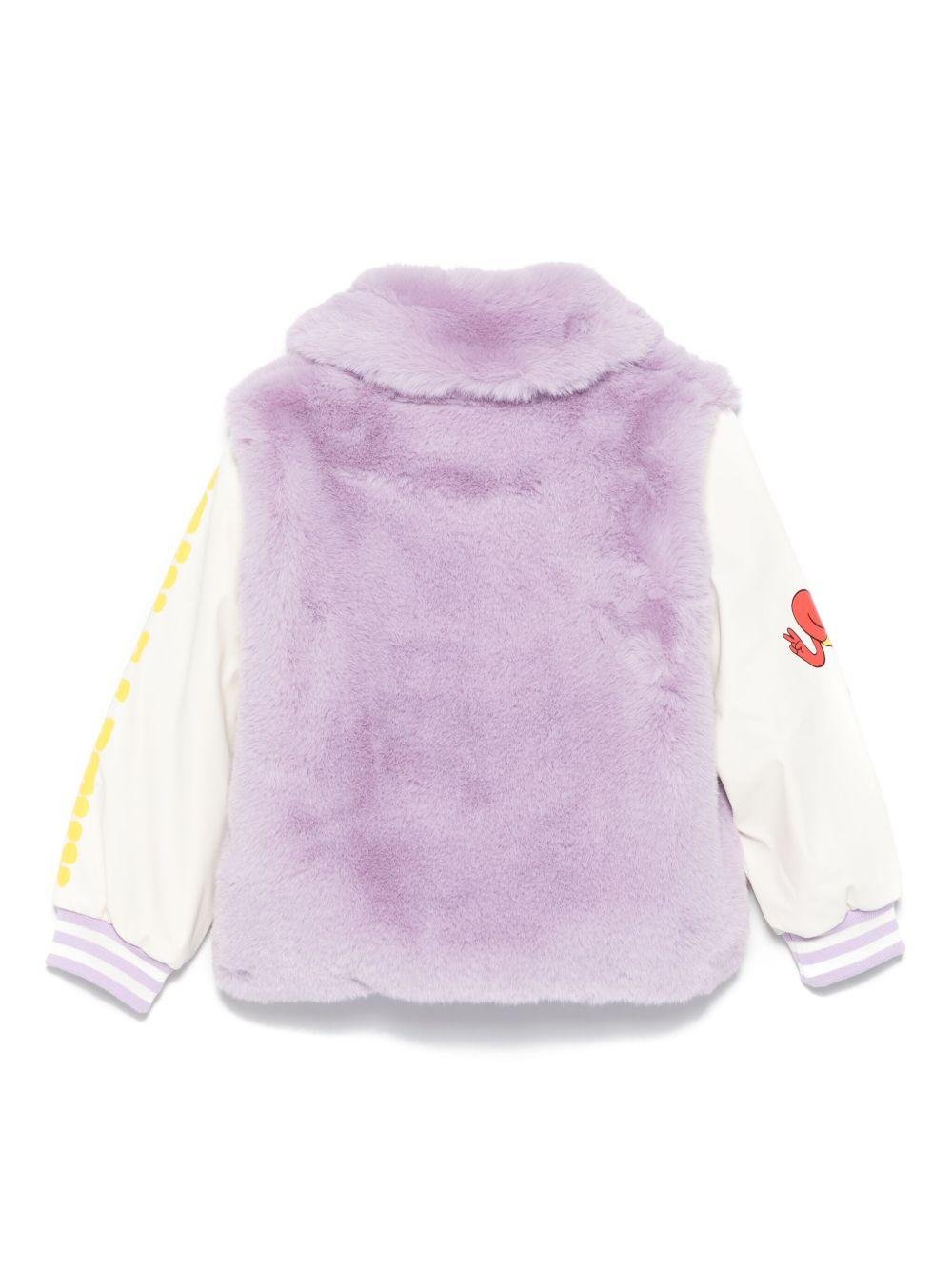 Giacca per bambina Stella McCartney Kids viola in pelliccia sintetica con cerniera - Rubino Kids