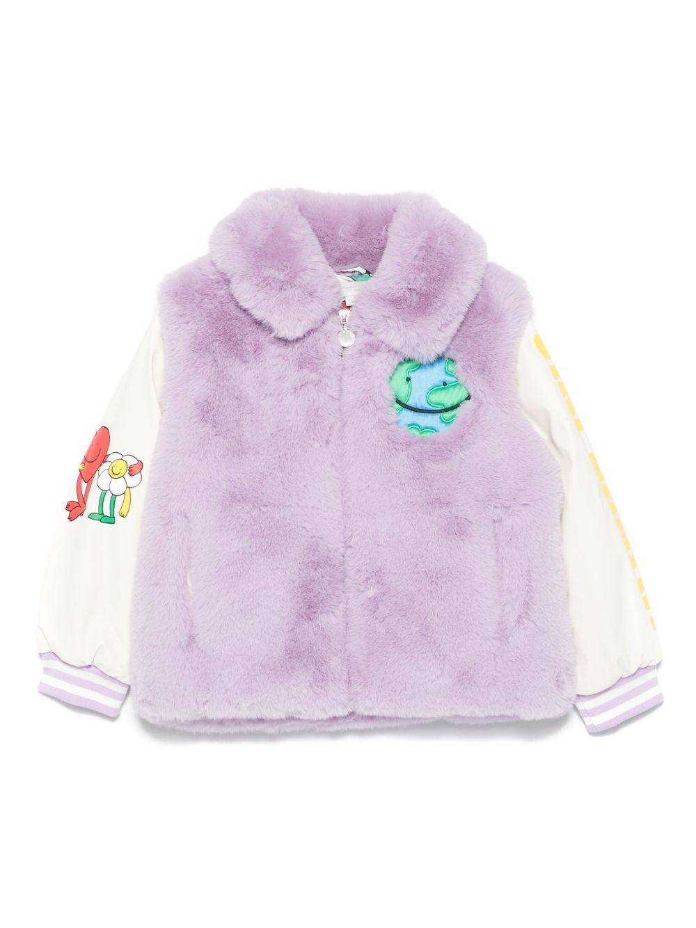 Giacca per bambina Stella McCartney Kids viola in pelliccia sintetica con cerniera - Rubino Kids