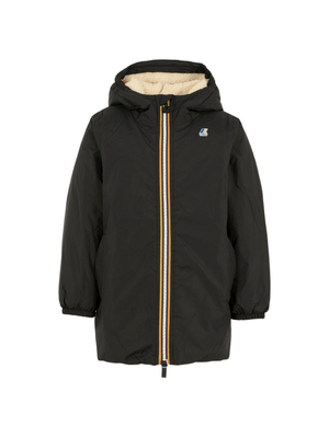 Giacca per bambino K Way Kids nero con cappuccio e fodera in pile