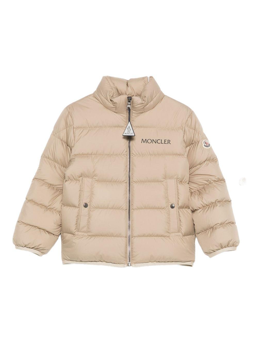Giacca per bambino Moncler Enfant beige con stampa del logo - Rubino Kids