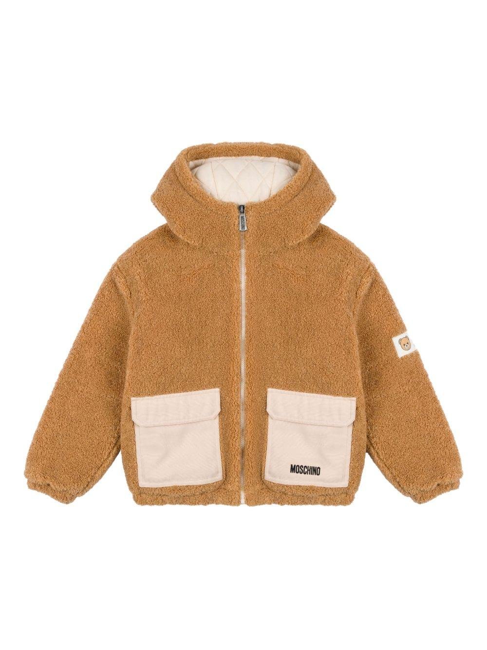 Giacca per bambino Moschino Kids marrone in pelliccia sintetica con cappuccio - Rubino Kids