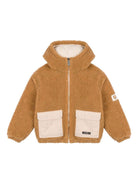 Giacca per bambino Moschino Kids marrone in pelliccia sintetica con cappuccio - Rubino Kids