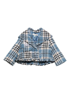 Giacca per neonata A'lapage azzurra con motivo scozzese