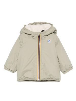 Giacca per neonati K Way Kids verde con cappuccio e zip frontale