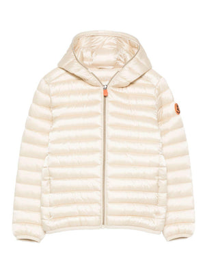 Save The Duck Kids beige quilted jacket with hood for girls