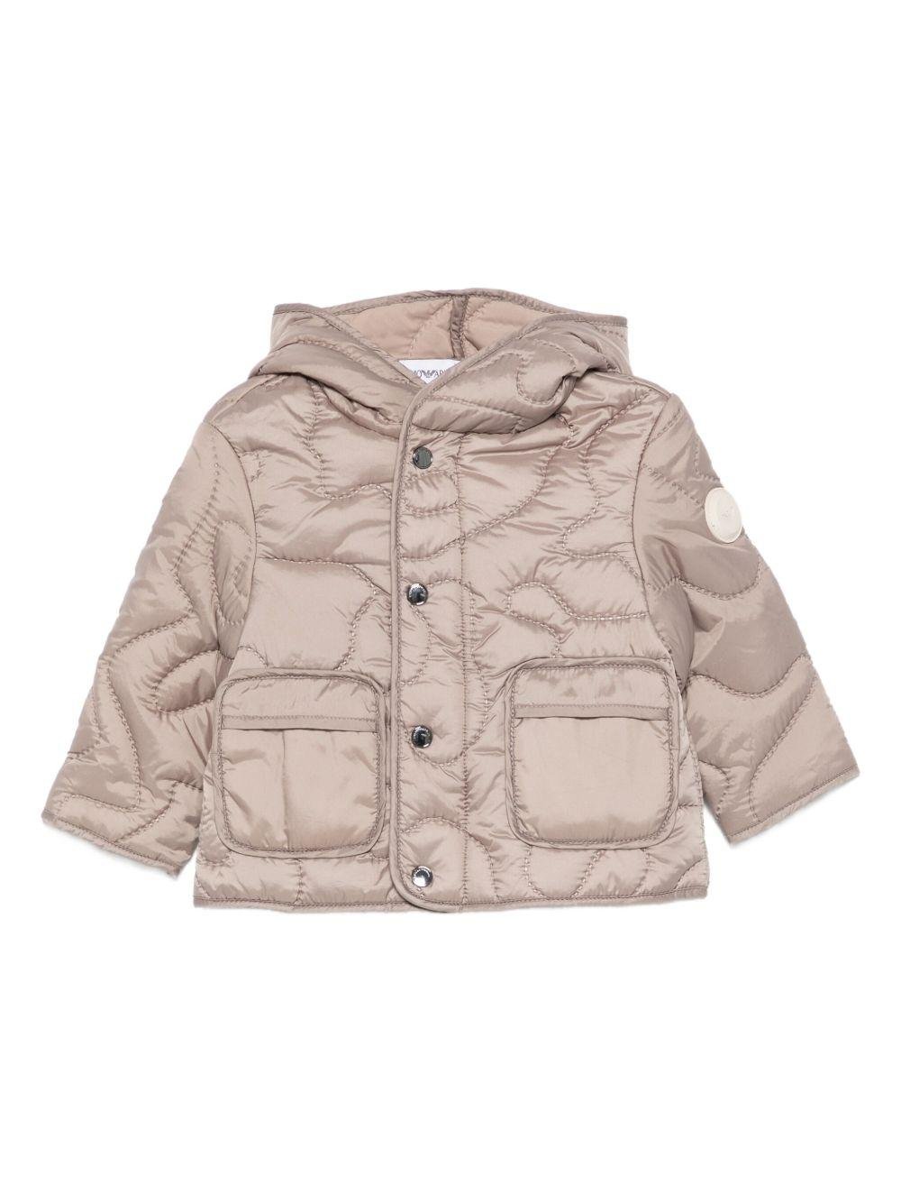 Giacca trapuntata per neonati Emporio Armani Kids beige con cappuccio - Rubino Kids