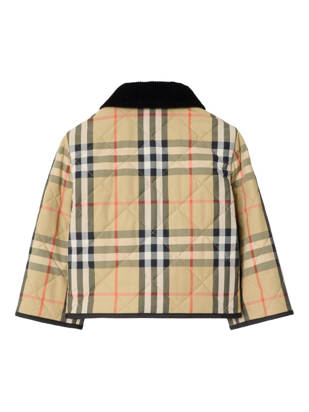 Giacca trapuntata per neonato Burberry Kids beige a quadri con tasche laterali - Rubino Kids