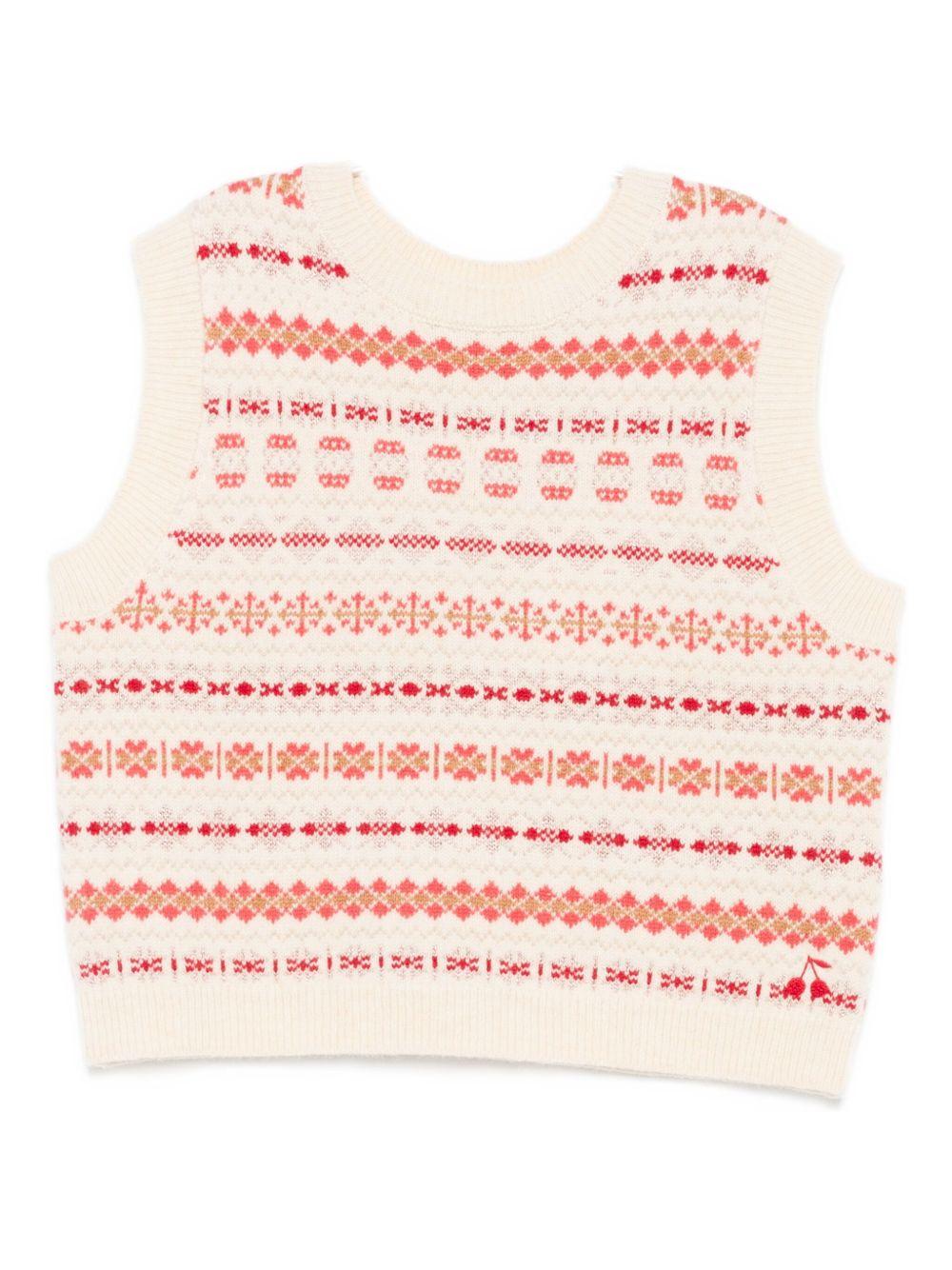 Gilet in maglia per bambina Bonpoint beige con ricami all - over - Rubino Kids