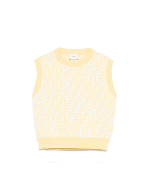 Fendi Kids yellow knitted vest for girls with all-over FF monogram