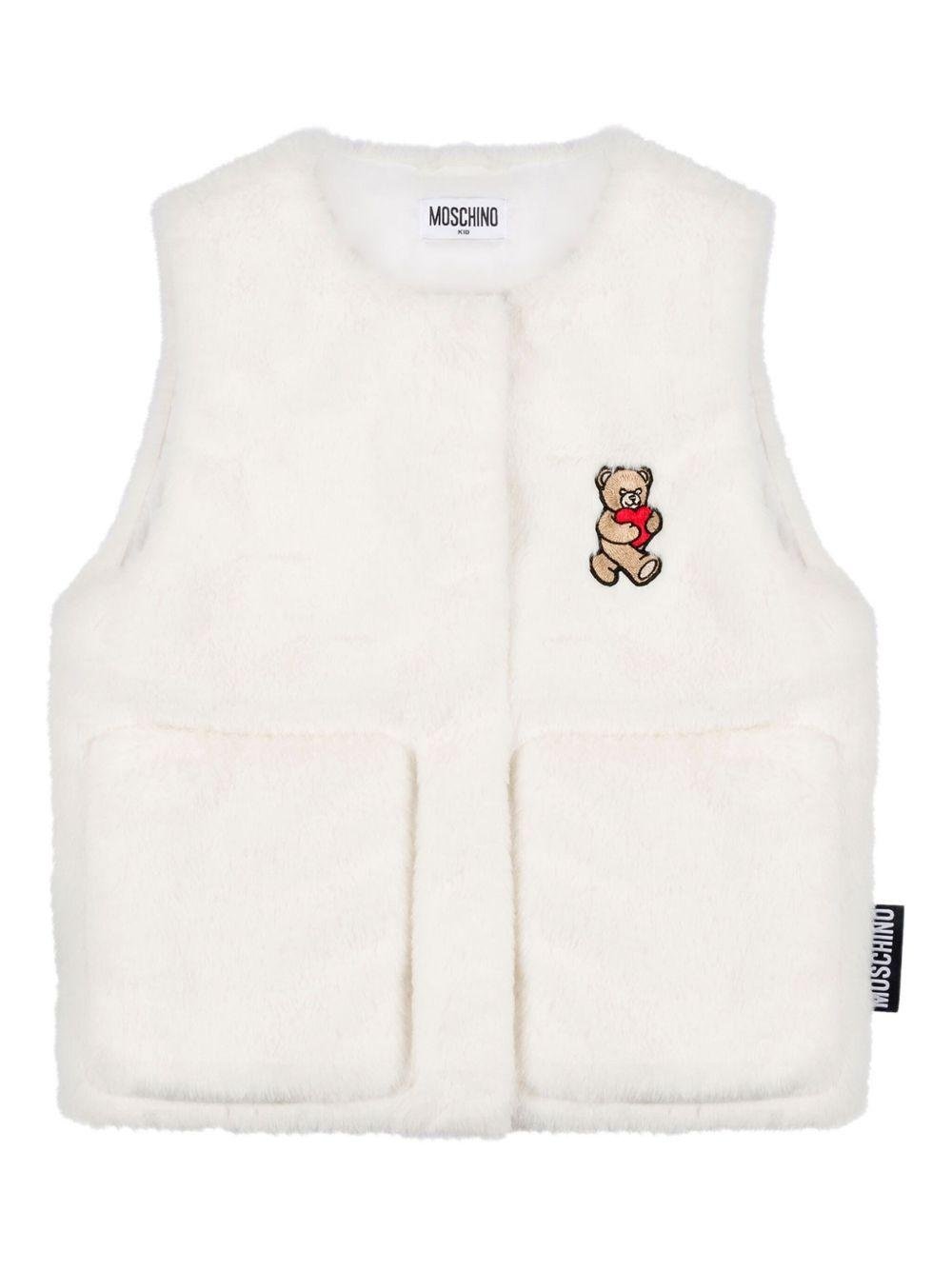 Gilet per bambina Moschino Kids bianco con stampa Teddy Bear - Rubino Kids