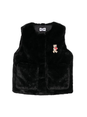 Gilet per bambina Moschino Kids nero con orsetto ricamato Teddy Bear