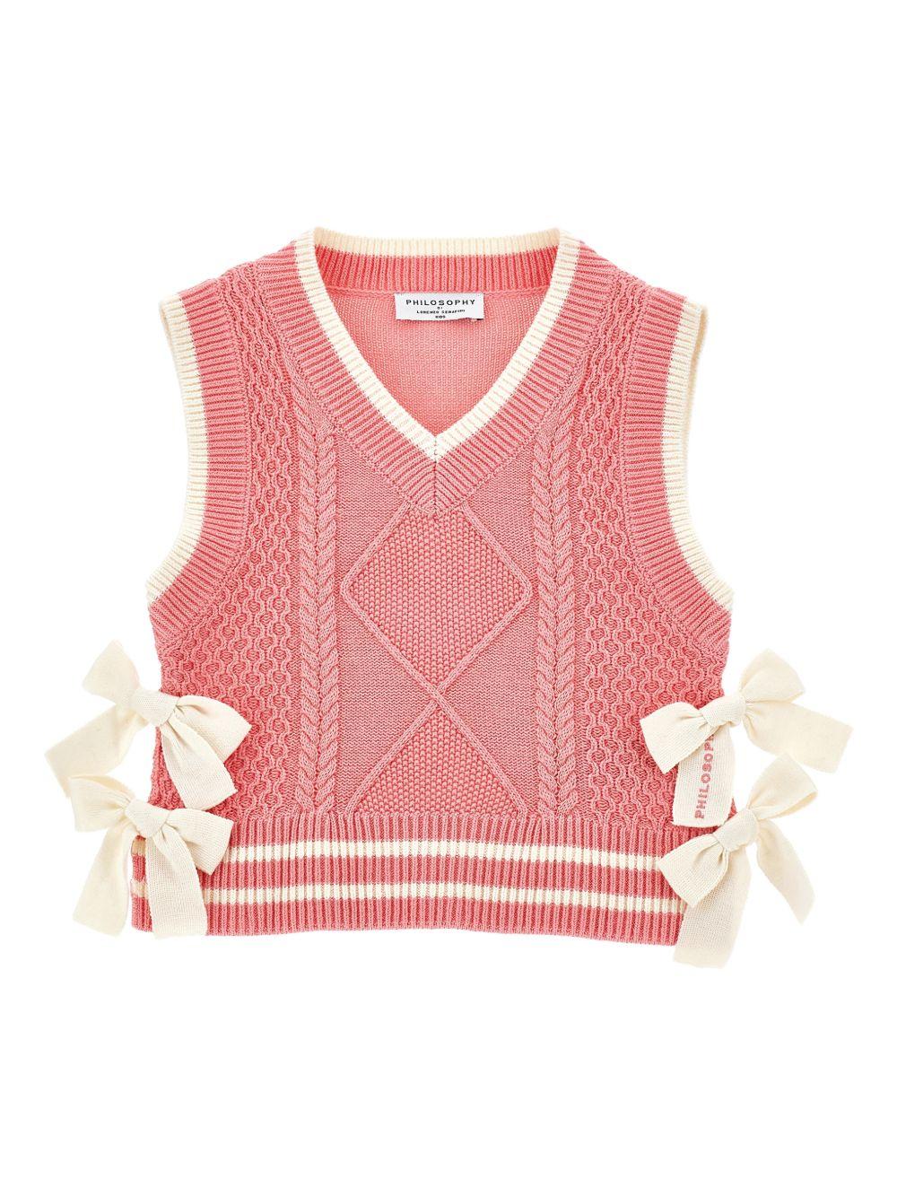 Gilet per bambina Philosophy di Lorenzo Serafini Kids rosa con maglia intrecciata - Rubino Kids