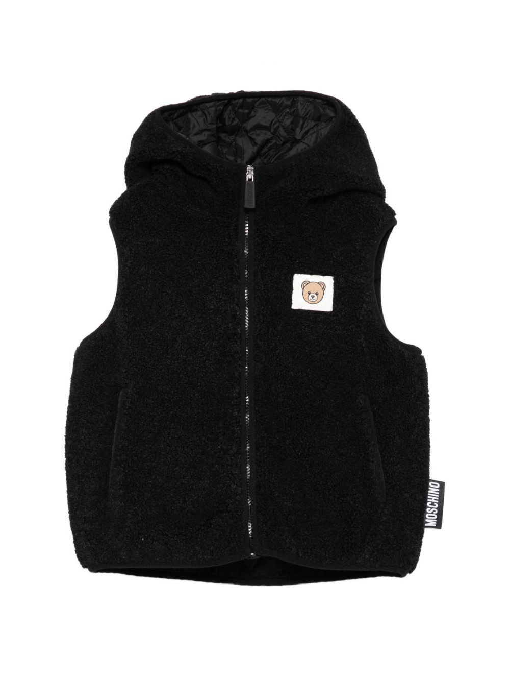 Gilet per bambini Moschino Kids nero con applicazione Teddy - Rubino Kids